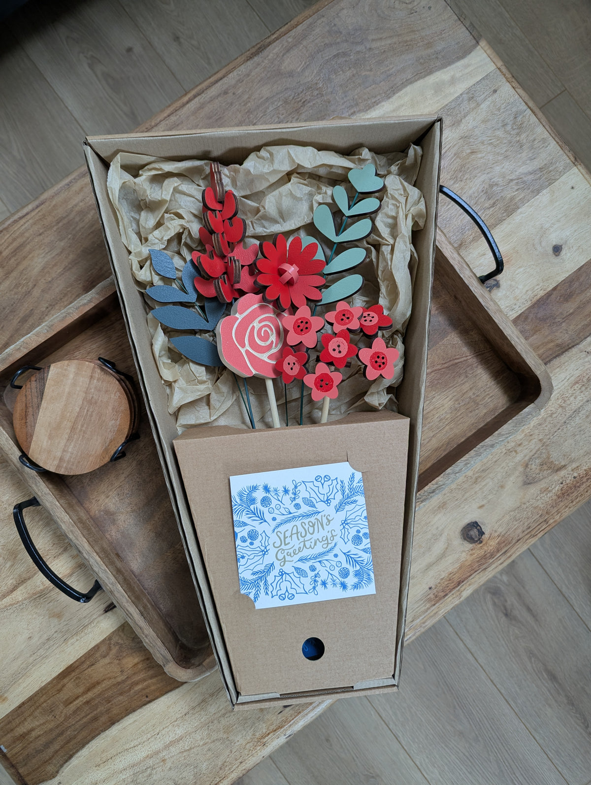 Festive Midi Boxed Handcrafted Wooden Flower Bouquet