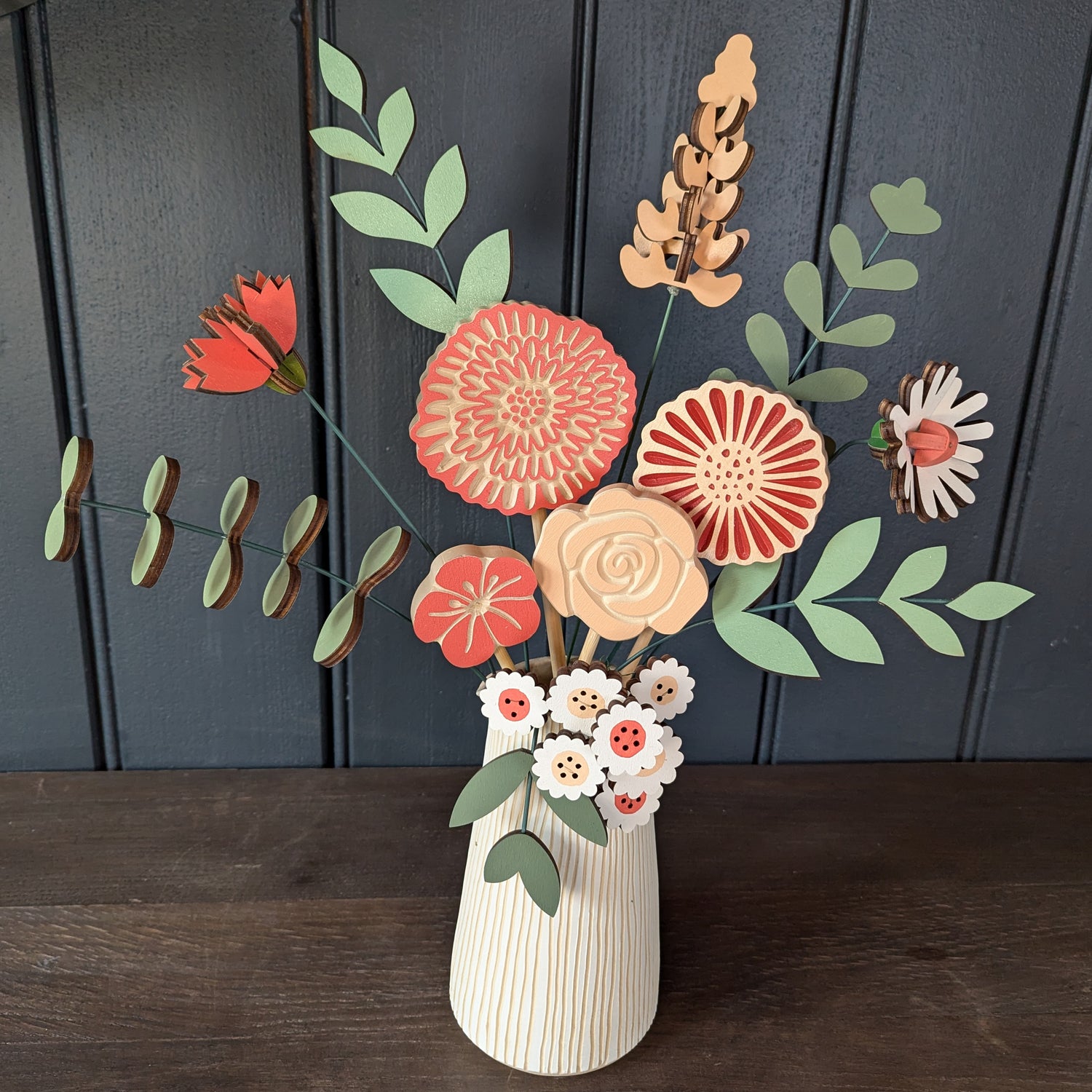 Coral Crush Hand Crafted Wooden Flowers Bouquet