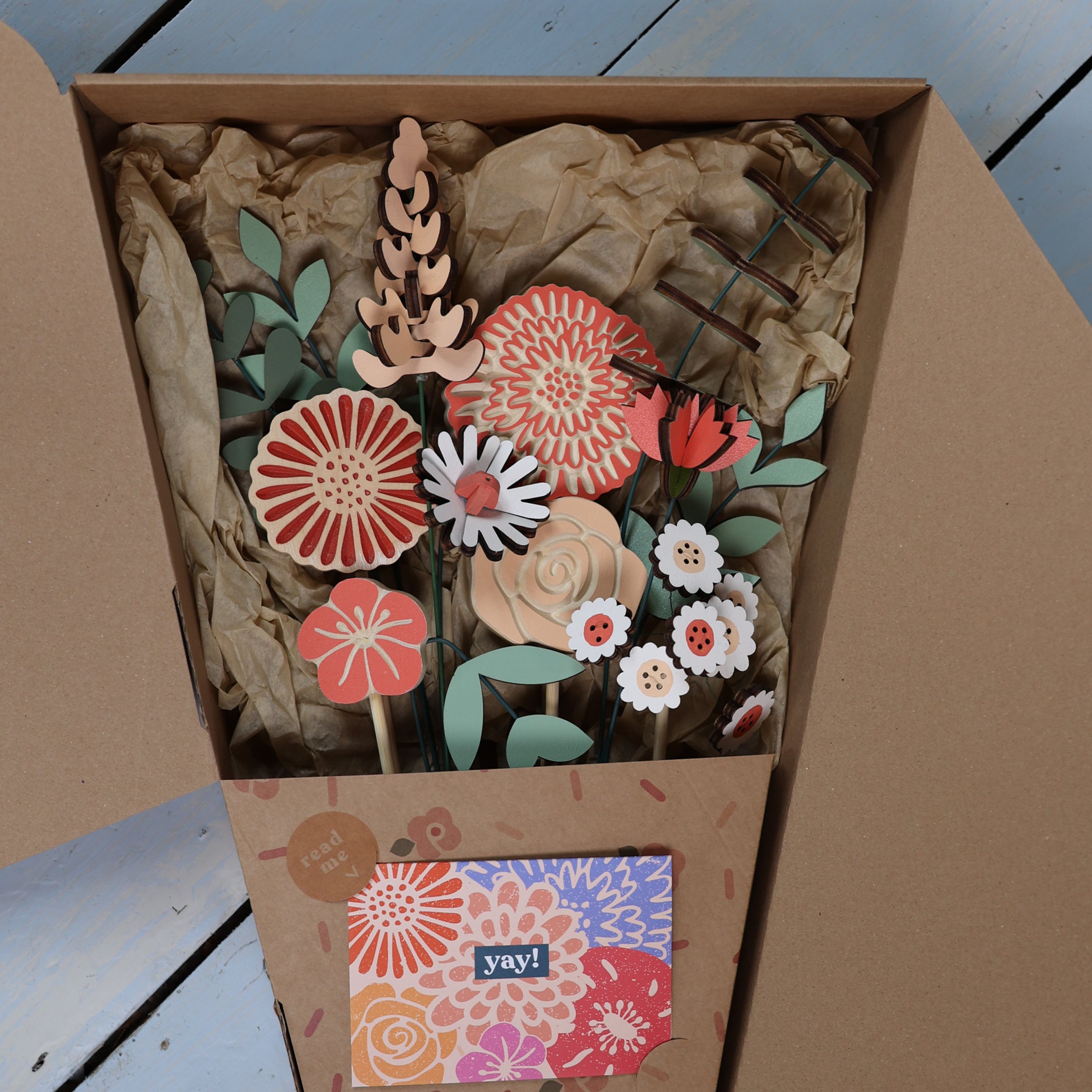 Coral Crush Hand Crafted Wooden Flowers Bouquet