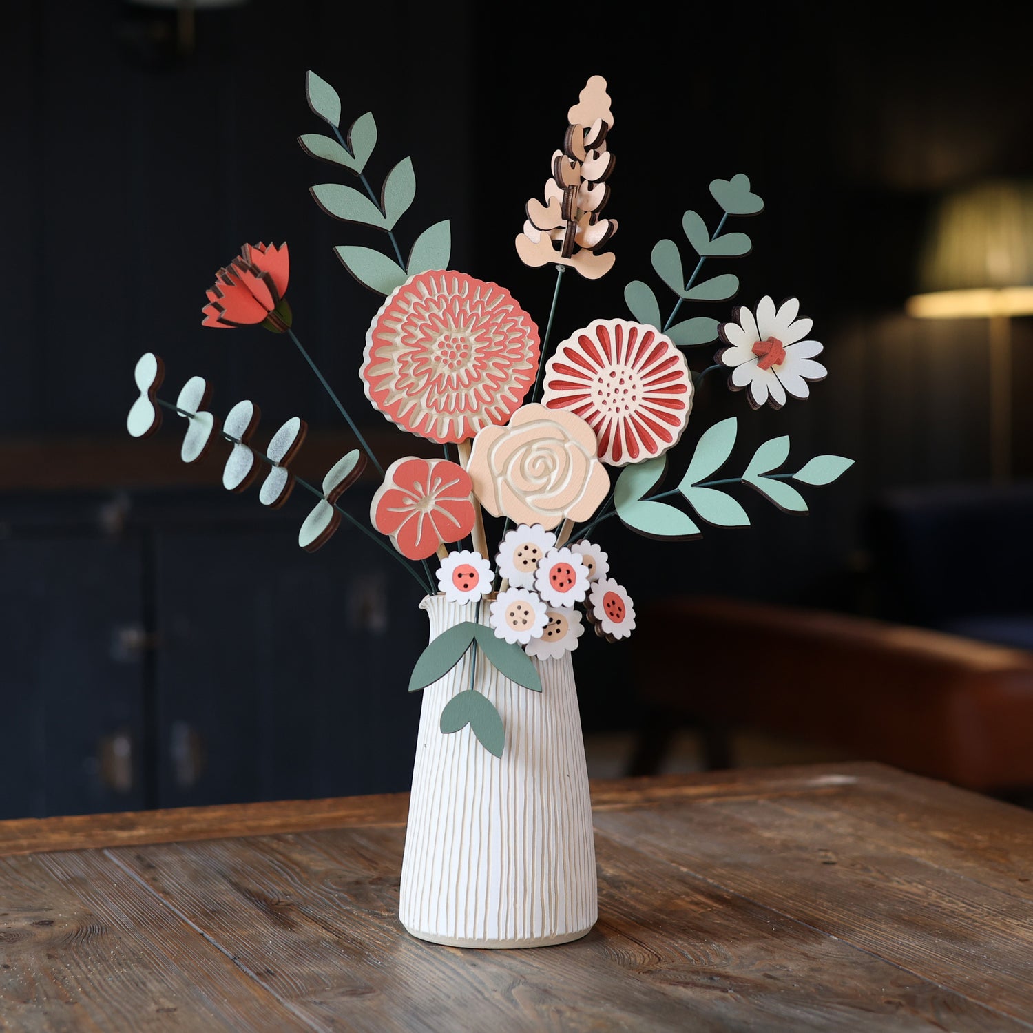 Poppily Wooden Flower Bouquet Coral Pink Colour