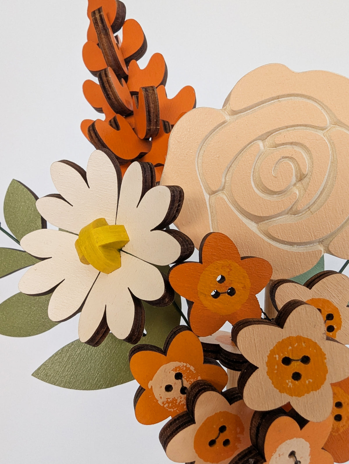 Signature Blooms in Satsuma, a macro detail of the painted facets in warm orange 